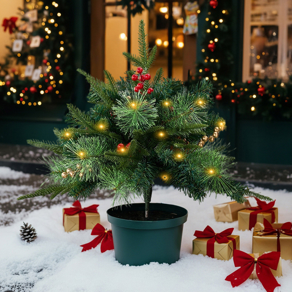 Living and Home Pre-Lit Artificial Christmas Tree Urn Filler with Berries 55cm Image 2