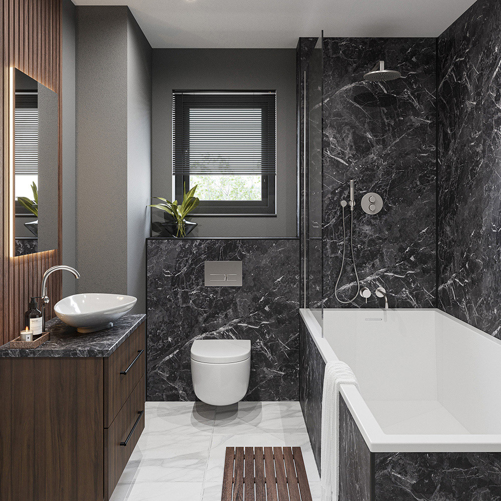 Wetwall Mermaid 2420 x 585mm Marbre Palazio Tongue and Groove Plywood Shower Wall Panel Image 1