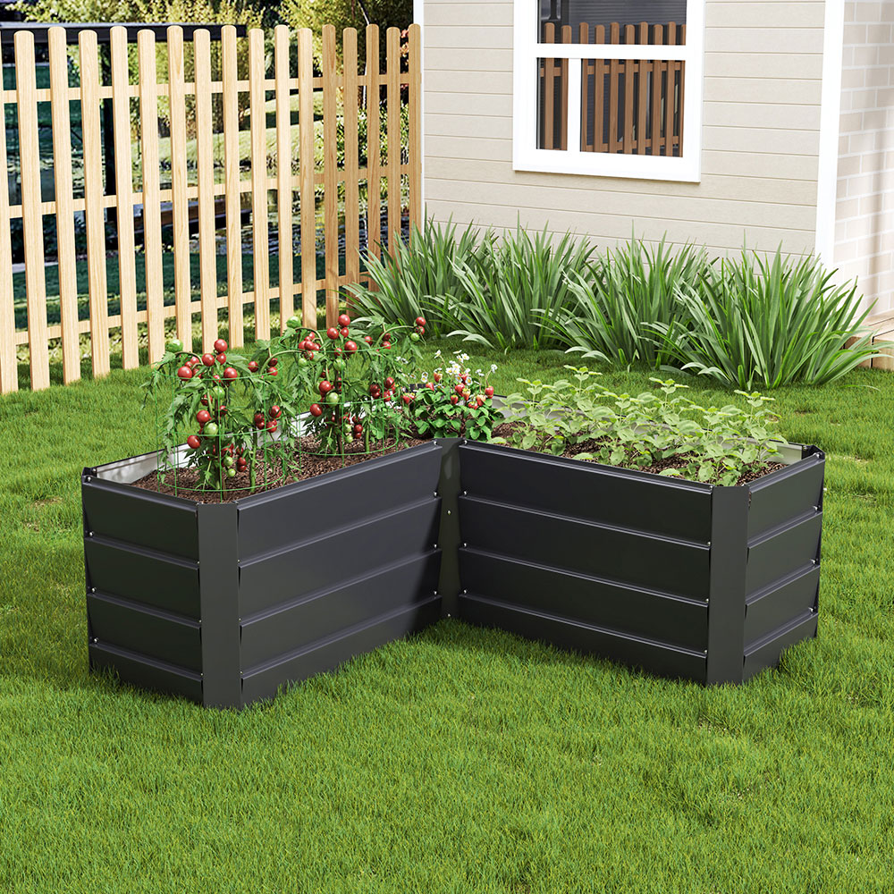 Living and Home 3.7 x 3.7ft Black L-Shaped Weather Resistant Steel Raised Garden Bed Image 8