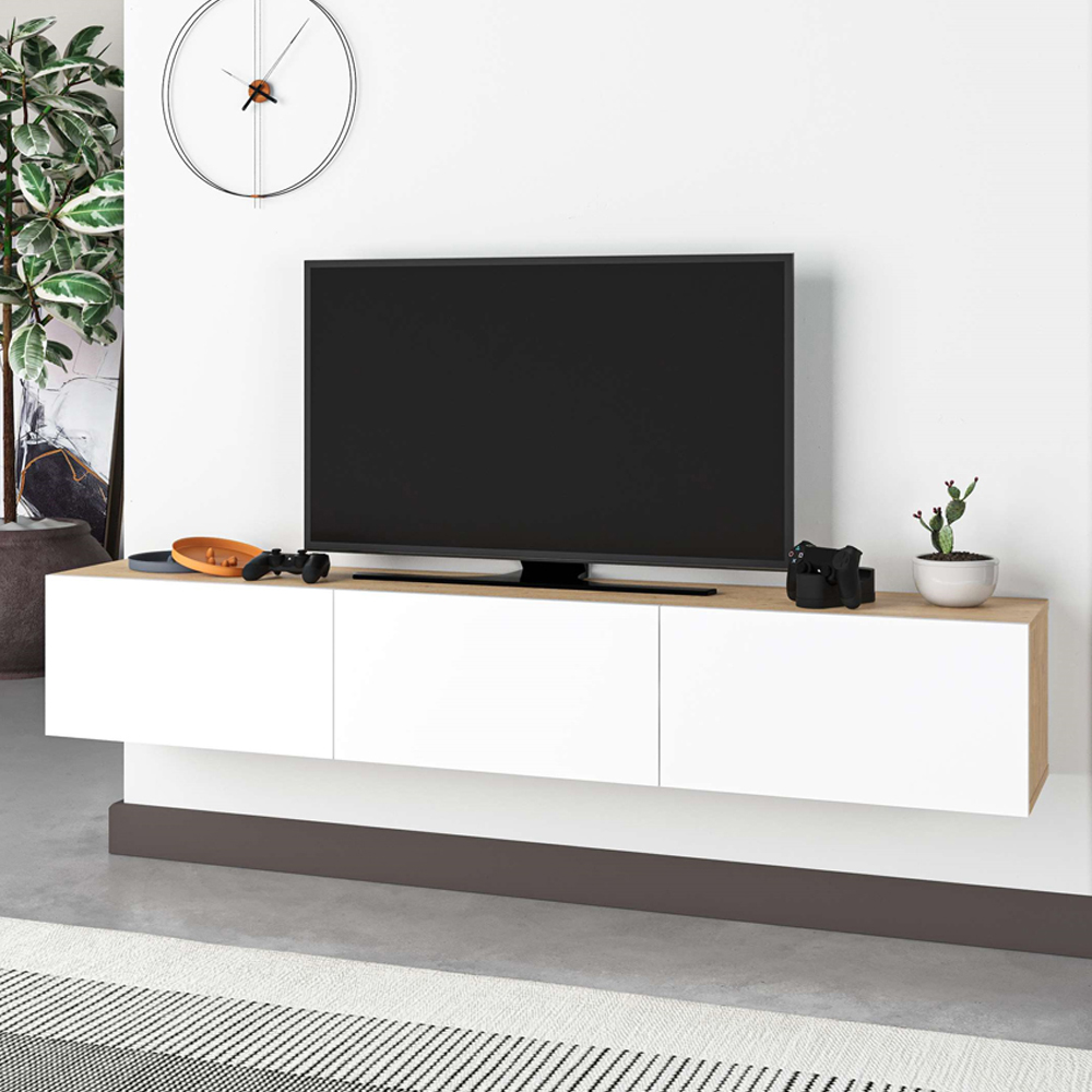 Decortie Francy Oak and White TV Stand with Storage Cabinet Image 1