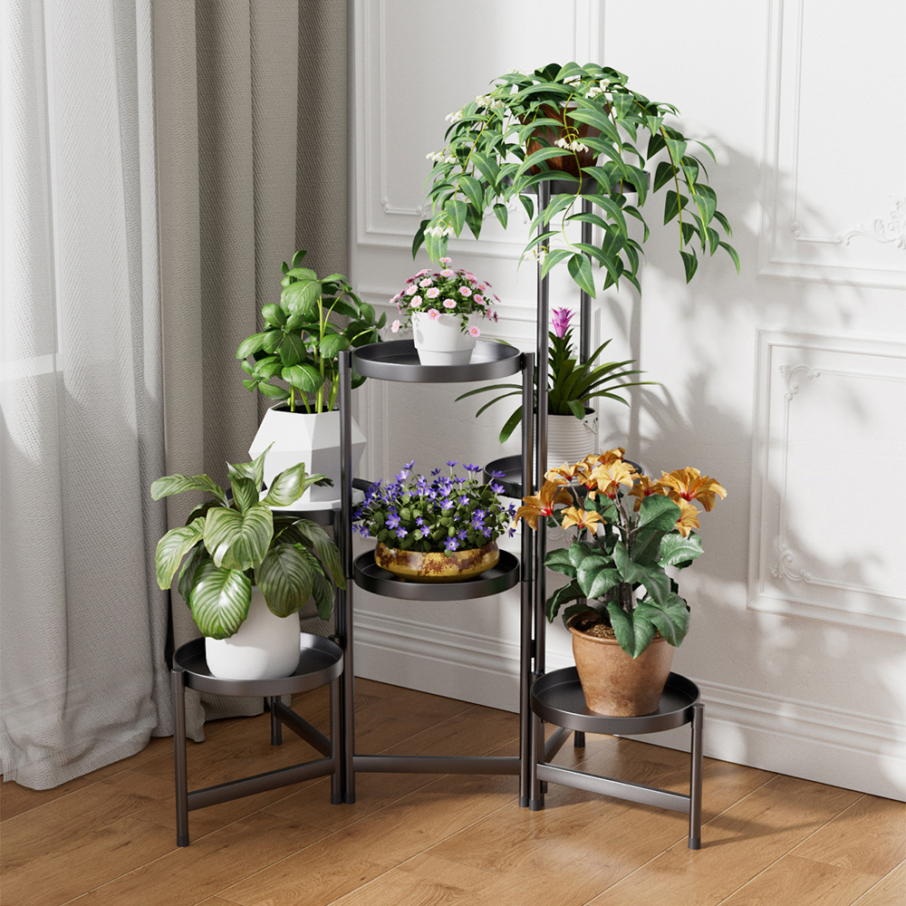 Living and Home Black 7-Tier Freestanding Foldable Metal Plant Stand Image 7
