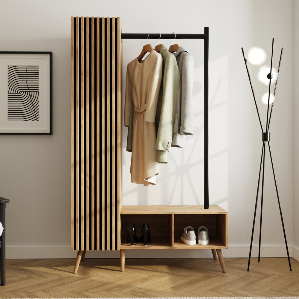 GFW Rowan 6 Shelf Oak Slatted Open Wardrobe Image 6