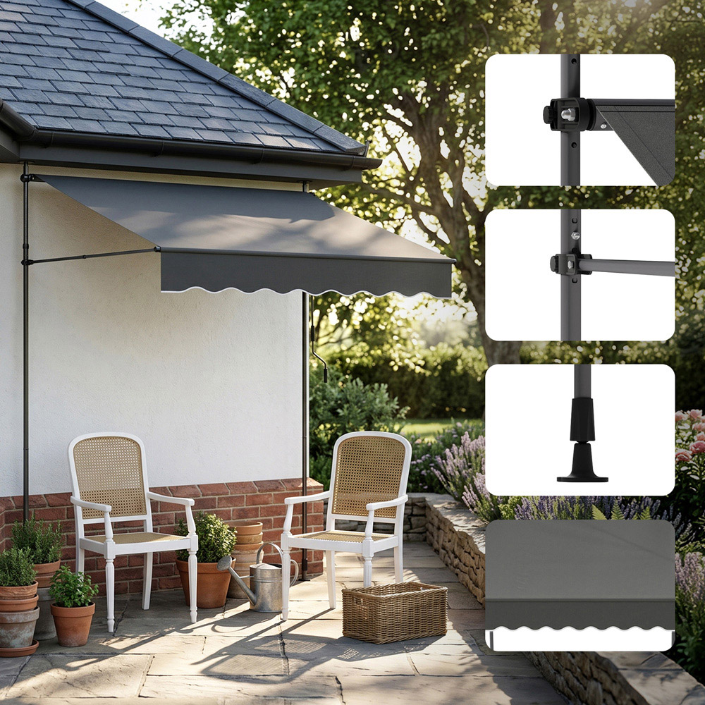 Living and Home Grey Retractable Height Adjustable Awning 2.5m Image 5