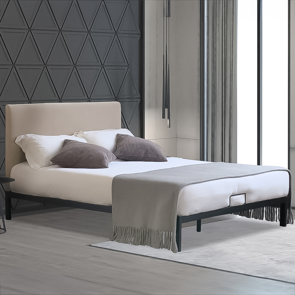 Brooklyn Double Metal Bed Frame with Cream Velvet Headboard Image 1