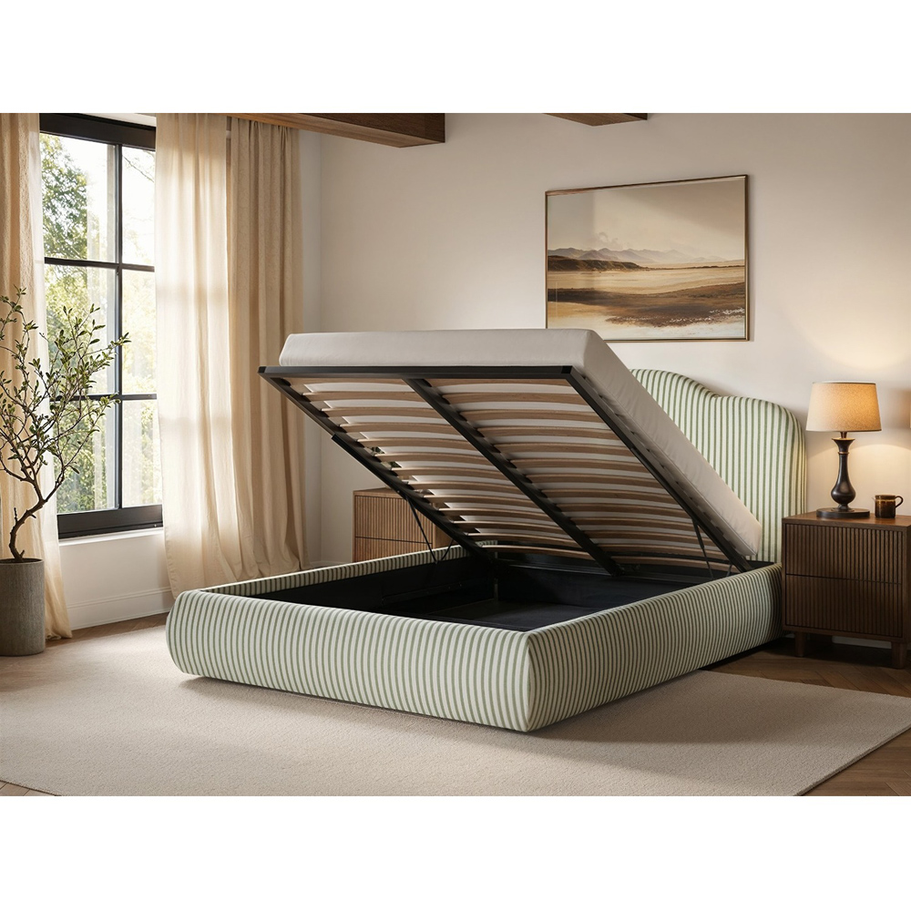 SOLACE+CO Skylynn Cloud Green Double Ottoman Bed with Curved Padded Headboard Image 7