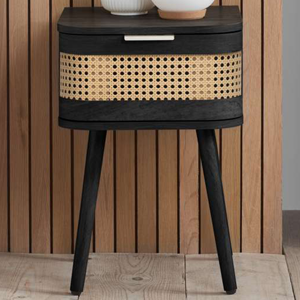 Birlea Noah Single Drawer Black Rattan Bedside Table Image 1