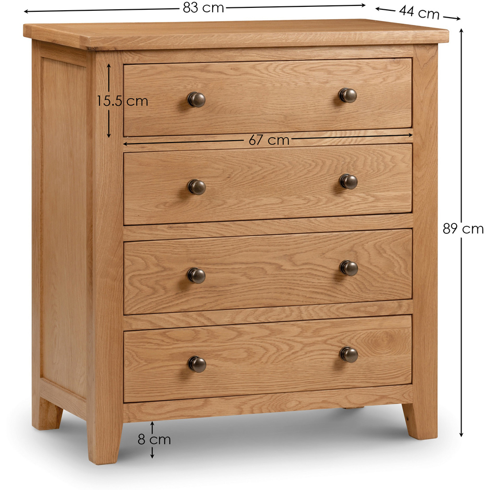 Julian Bowen Marlborough 4 Drawer White Oak Chest of Drawers Image 8