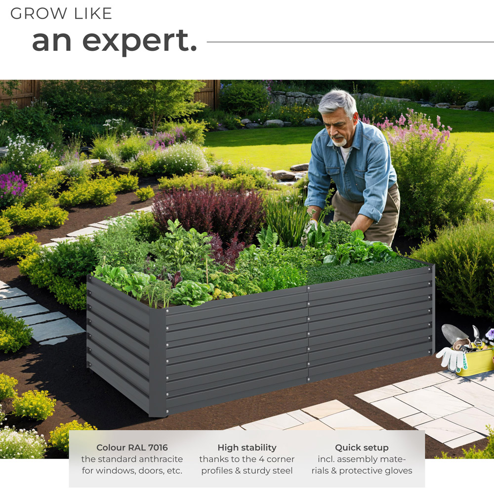 tectake Galvanised Steel Raised Garden Bed 1100L 200 x 80 x 56cm Image 3