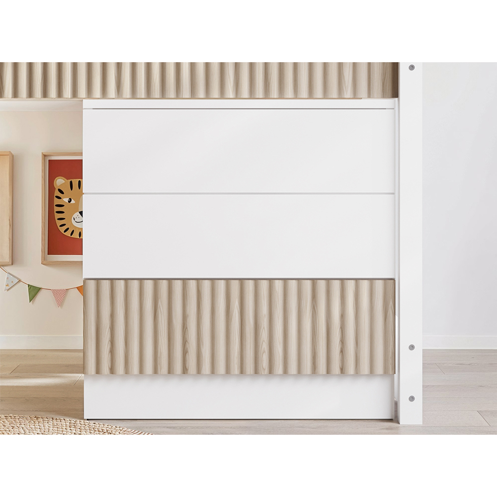 Flair Luca White and Oak Ribbed Mid Sleeper Bed with Chest and Cabinet Image 5