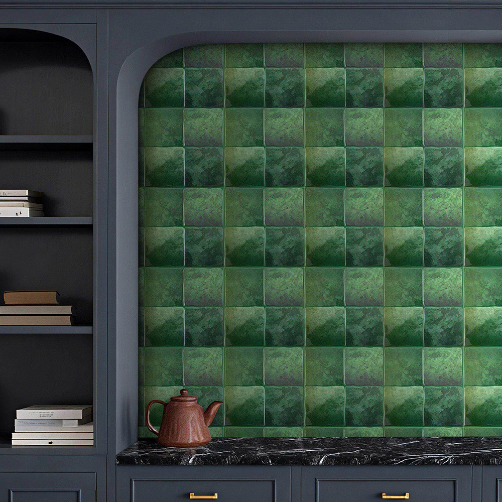 Living and Home Dark Green Square Self Adhesive Wall Sticker 10 Pack Image 1