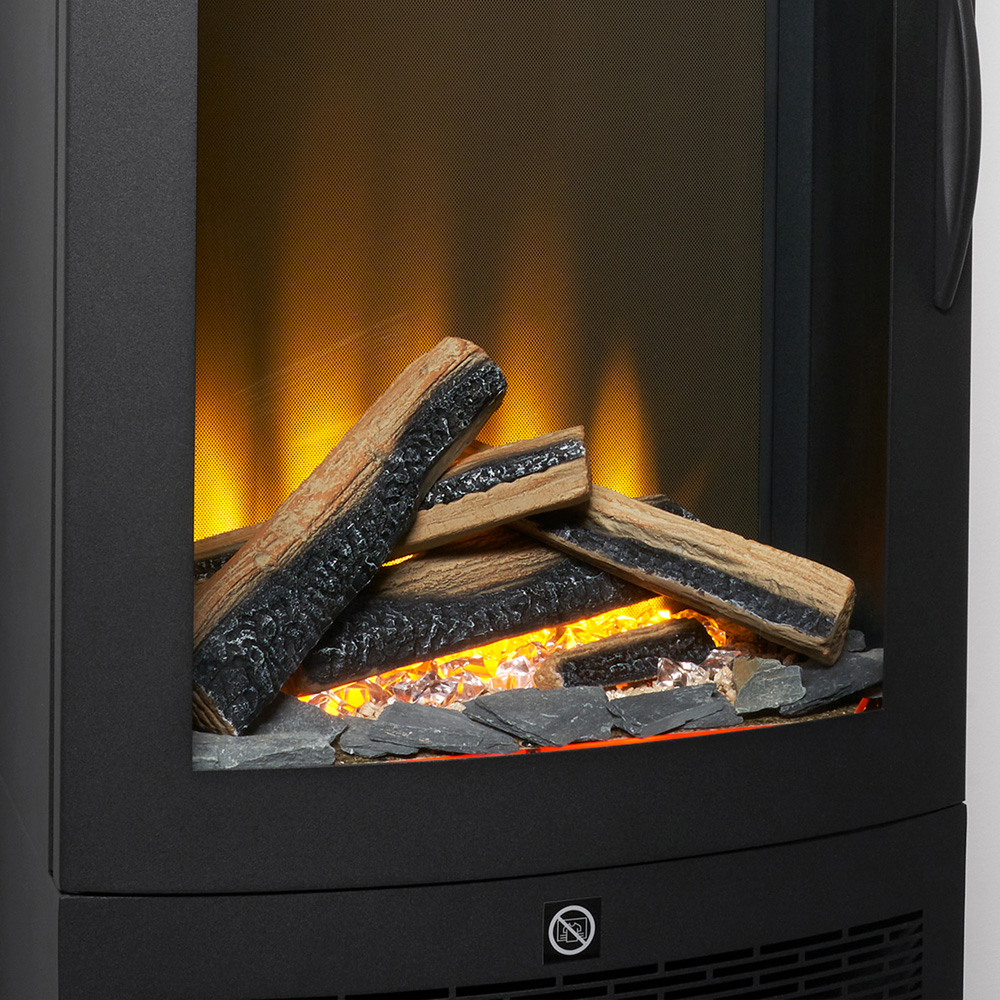 Acantha Horizon Black Electric Stove with Log Storage and Angled Stove Pipe Image 5