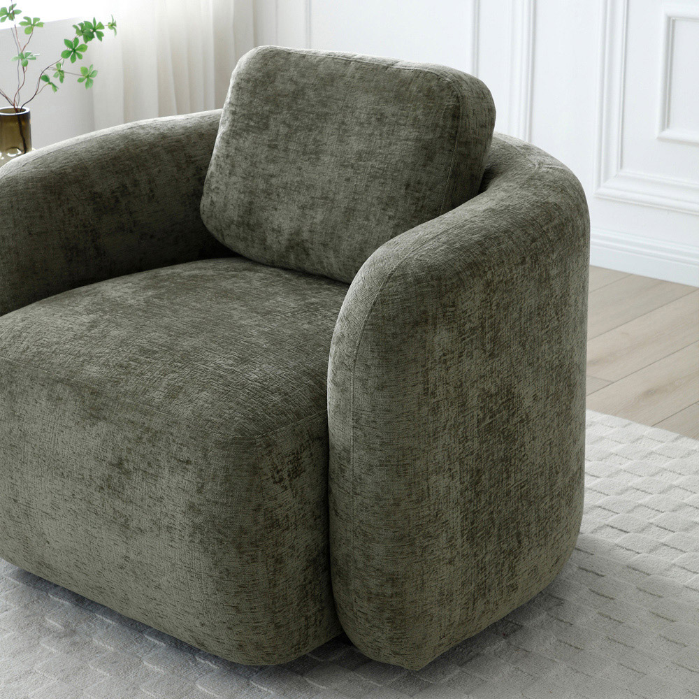Molly Distressed Olive Soft Chenille Swivel Armchair Image 7