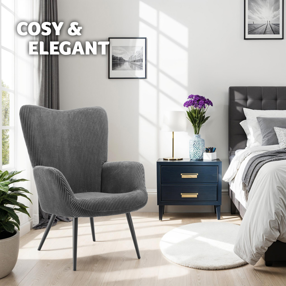 tectake Hygge Wide Corduroy Anthracite and Black Armchair Image 8