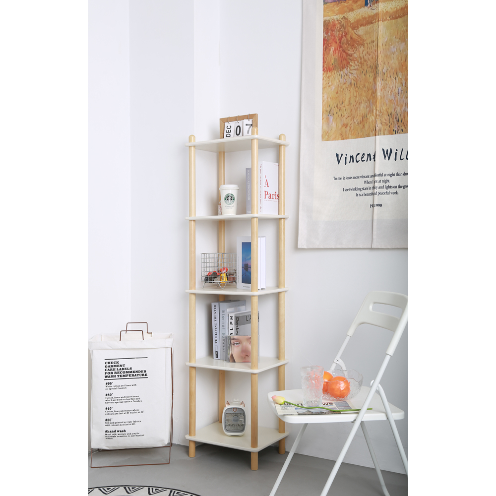 FurnitureHMD 5 Shelf White and Natural Bookcase Image 4