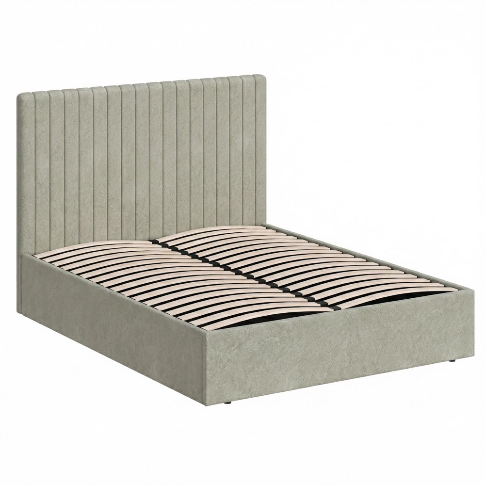 FWStyle Sollom Double Beige Sand Upholstered Lift-Up Ottoman Bed Frame with Ribbed Headboard Image 6