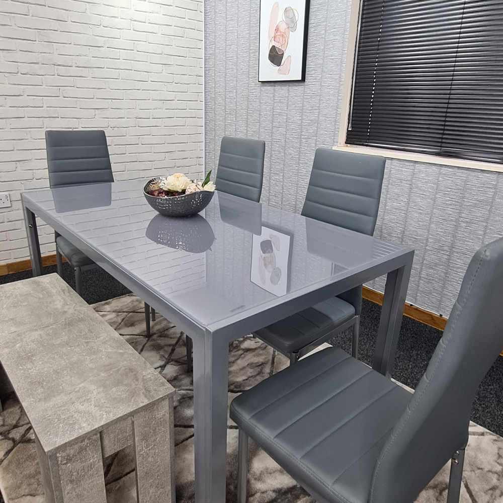 Kosy Koala 6 Seater Glass and Faux Leather Dining Bench Set Grey Image 4
