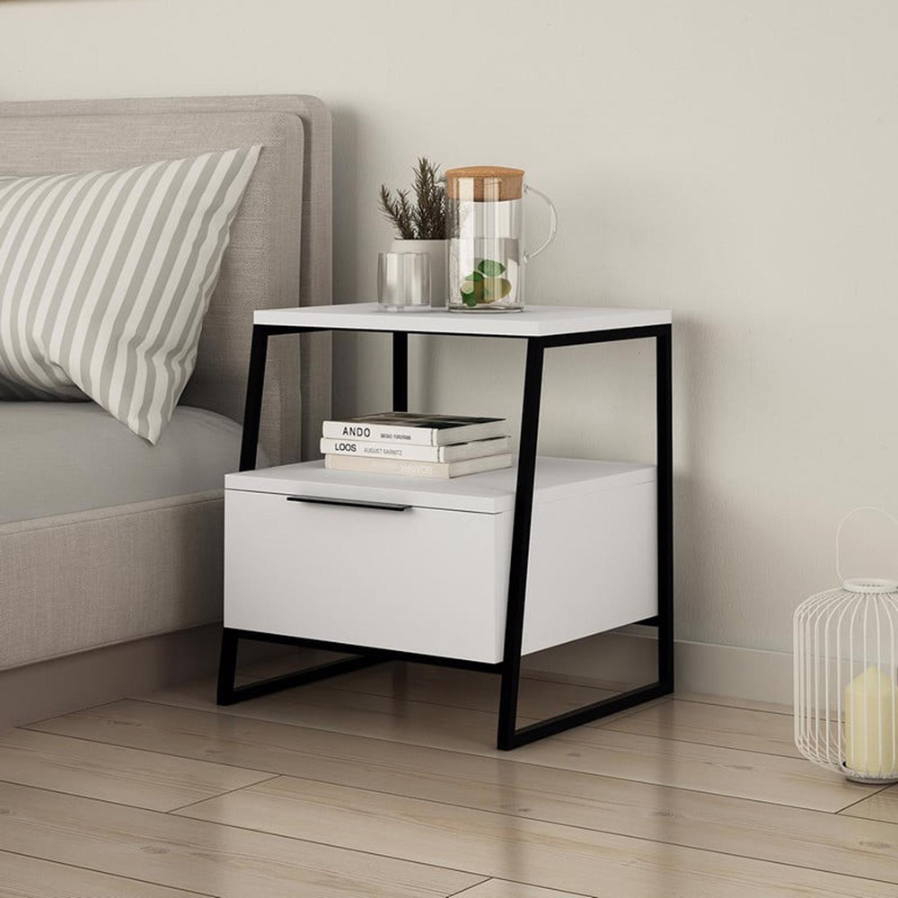 FWStyle Pal Single Door White Bedside Table Image 3
