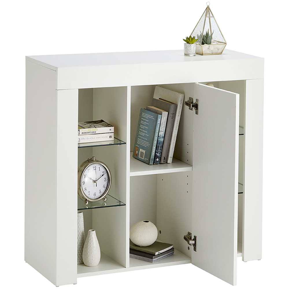 MMT Furniture Designs Single Door 6 Shelf Matt Gloss White Modern Buffet Cabinet with LED Image 5