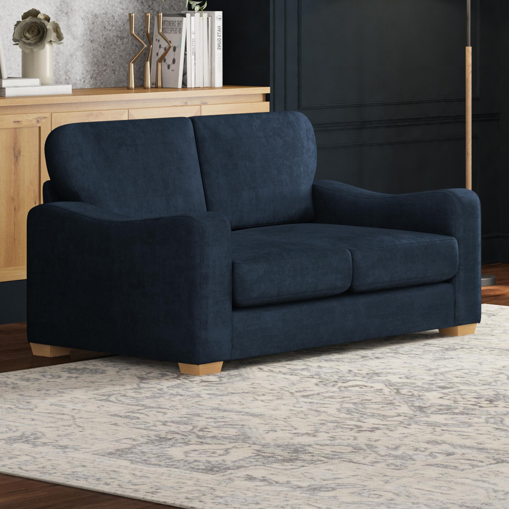 Theadford 2 Seater Royal Blue Plush Velvet Fixed Back Sofa Image 5