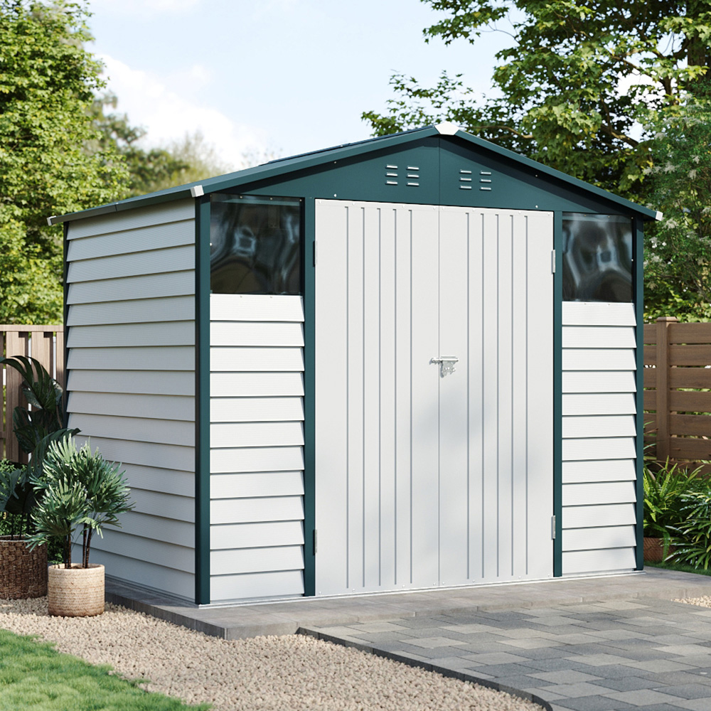 Living and Home 8 x 5.7ft White Metal Apex Roof Garden Storage Shed Image 7
