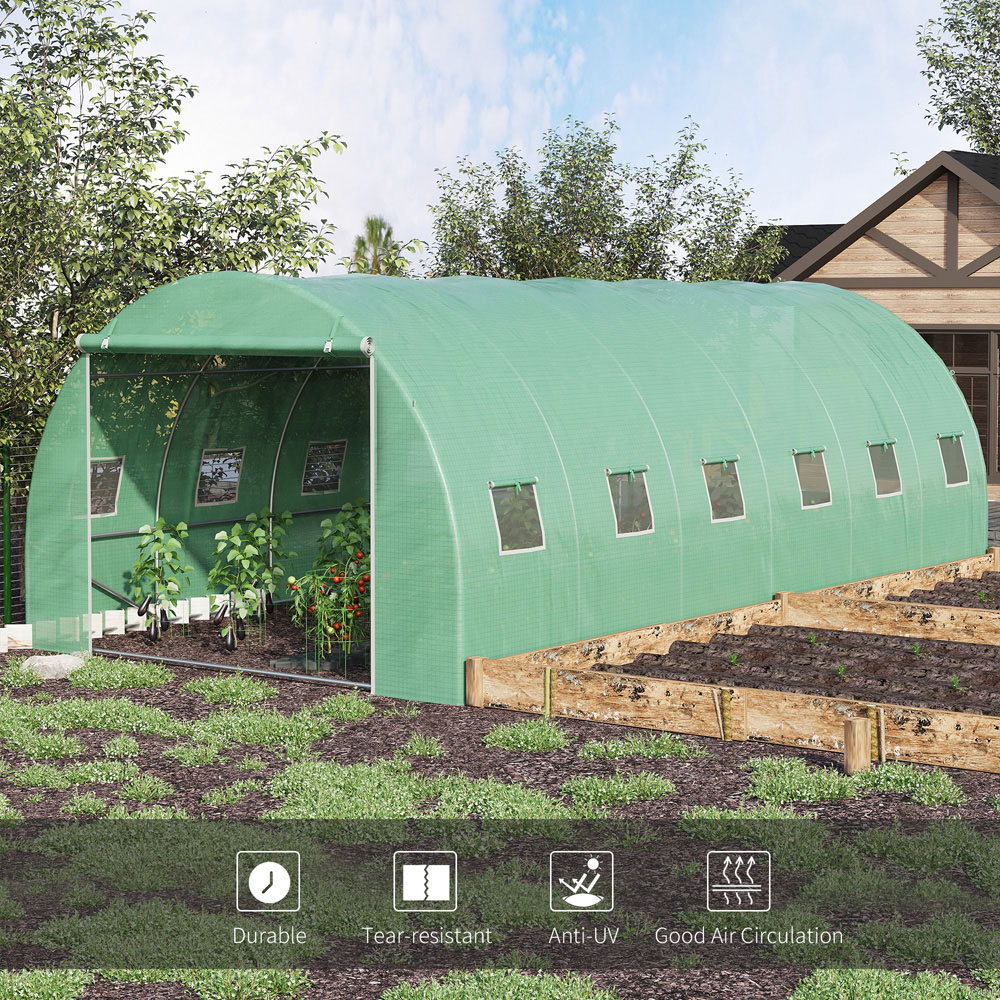 Outsunny Green 9.8 x 19.6ft Walk In Polytunnel Greenhouse Image 5