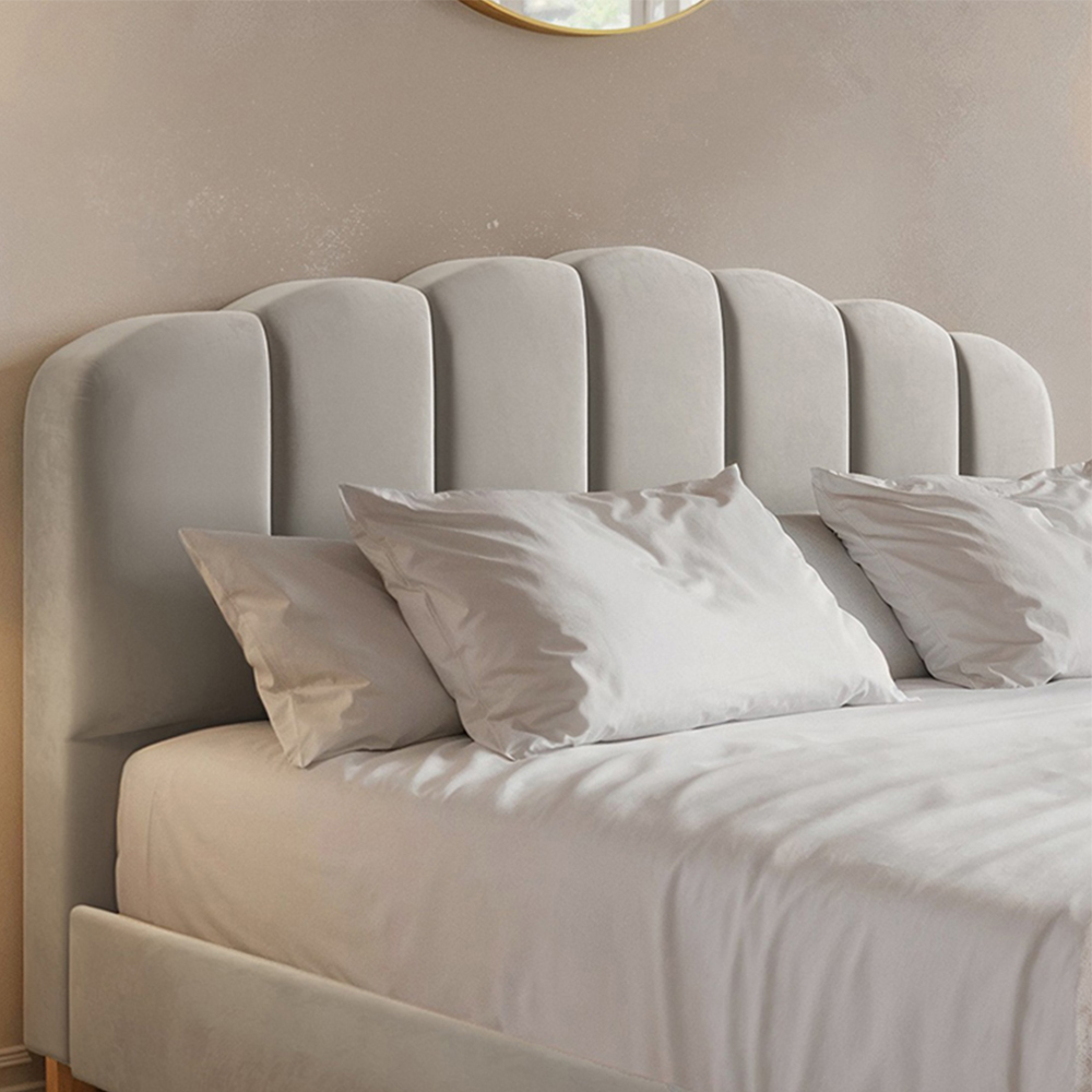 Flair Scallop Double Beige Velvet Bed Frame Image 4