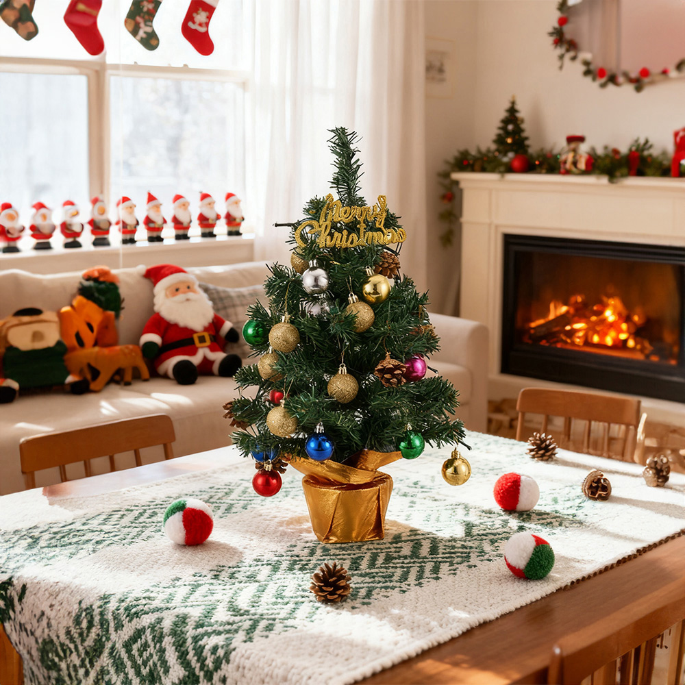 Living and Home Baubles Pinecones and Golden Base Mini Artificial Christmas Tree 1.7ft Image 2