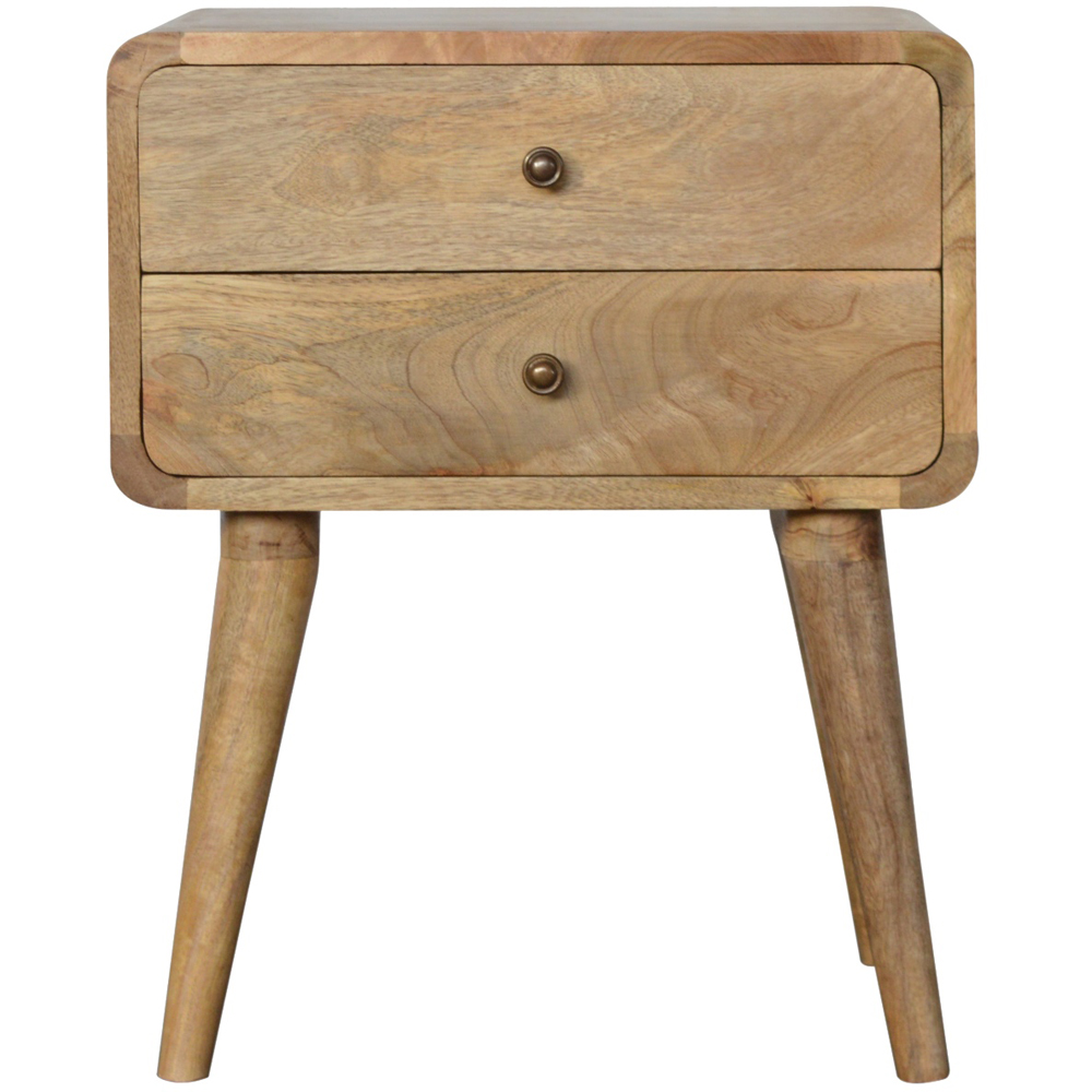 Artisan Furniture Brown 2 Drawer Solid Wood Curved Oak-ish Bedside Table Image 2