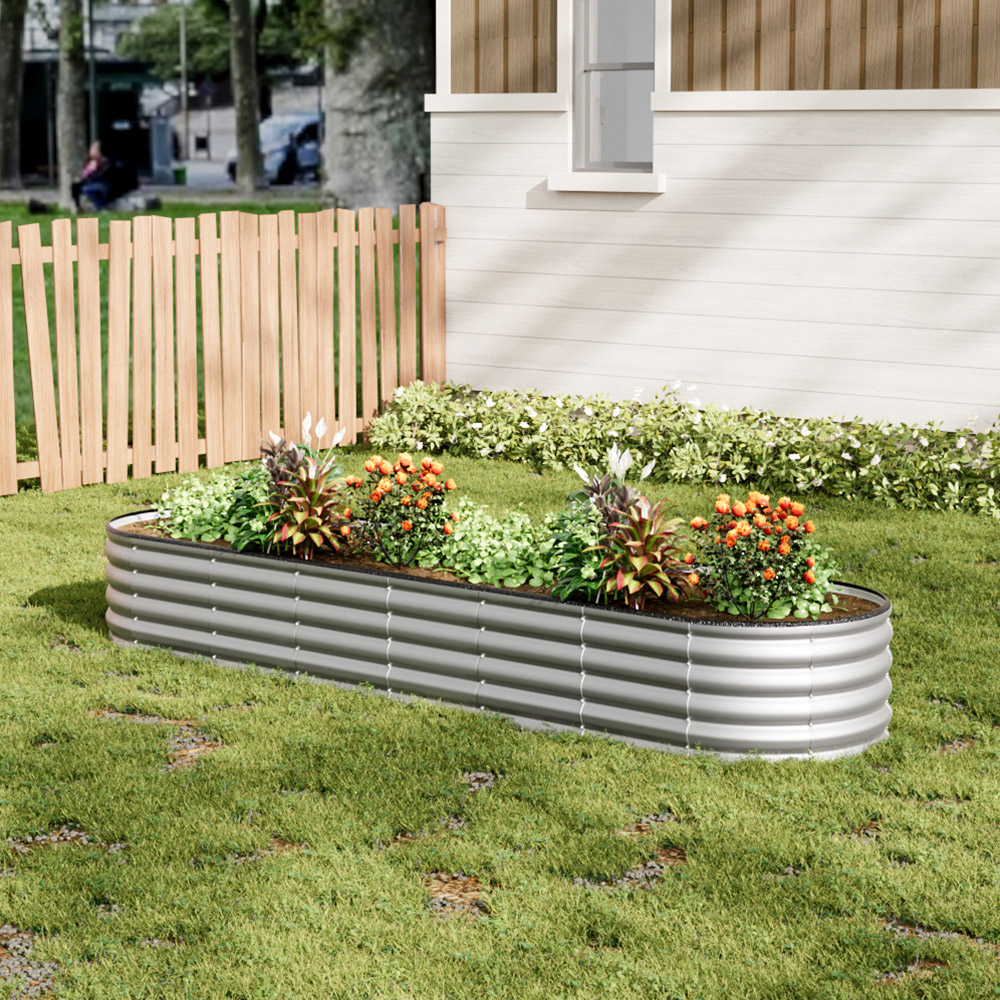 Living and Home Silver Oval Galvanised Steel Raised Garden Bed 320 x 42cm Image 2