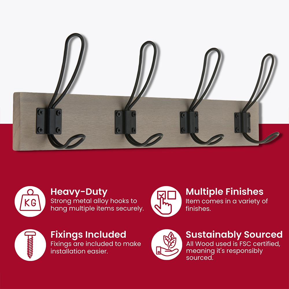 Headbourne Black and Grey Ash 4 Hook Coat Rail Image 4