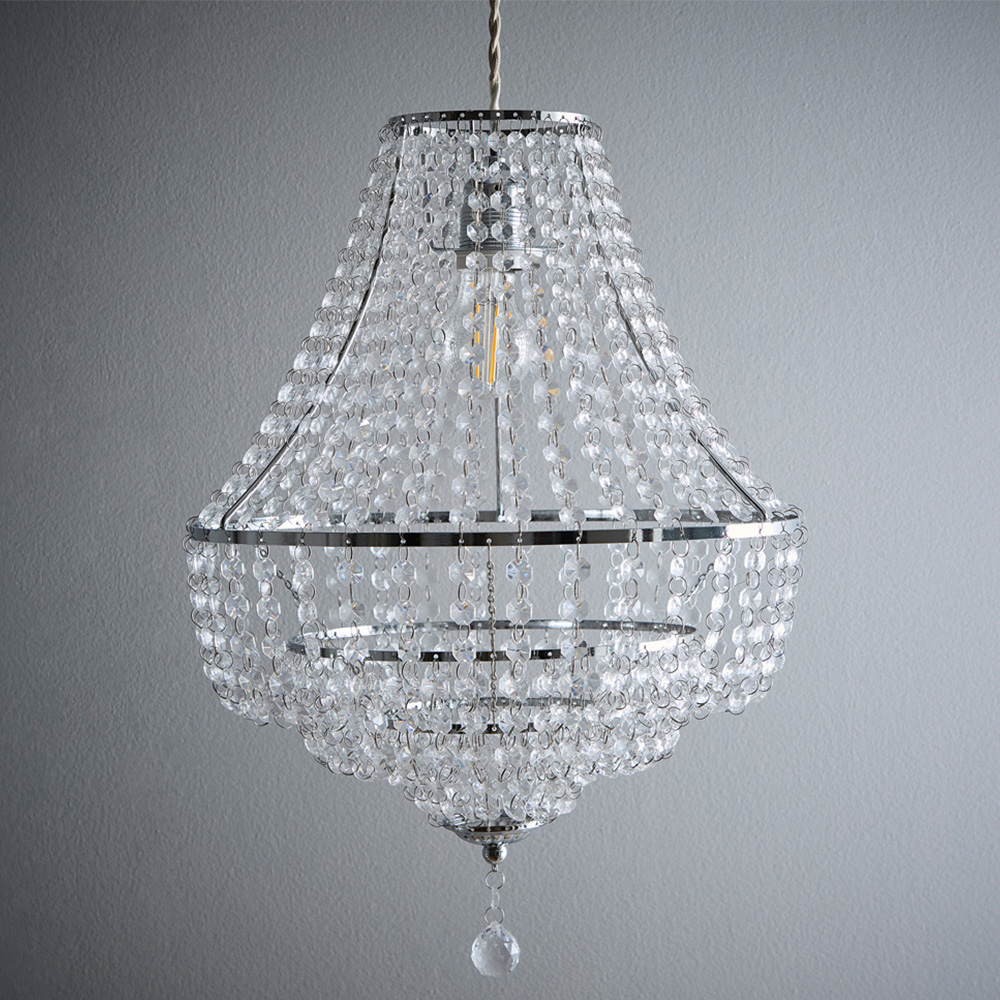 Kliving Freya 3 Tier Clear Acrylic Beads Chrome Pendant Light Image 2