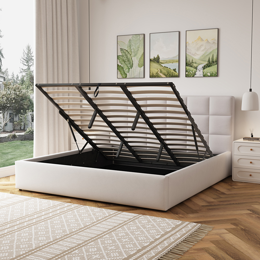 Artemis Home Richwood Super King Size Beige Linen Upholstered Ottoman Bed Image 3