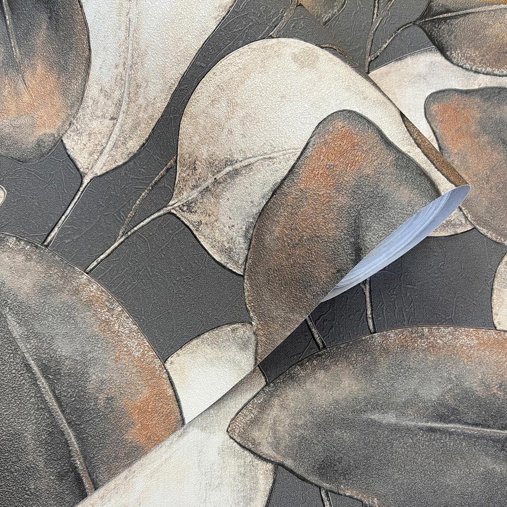 Rasch Wallpaper Opulenza Leaf Charcoal and Rust Wallpaper Image 2