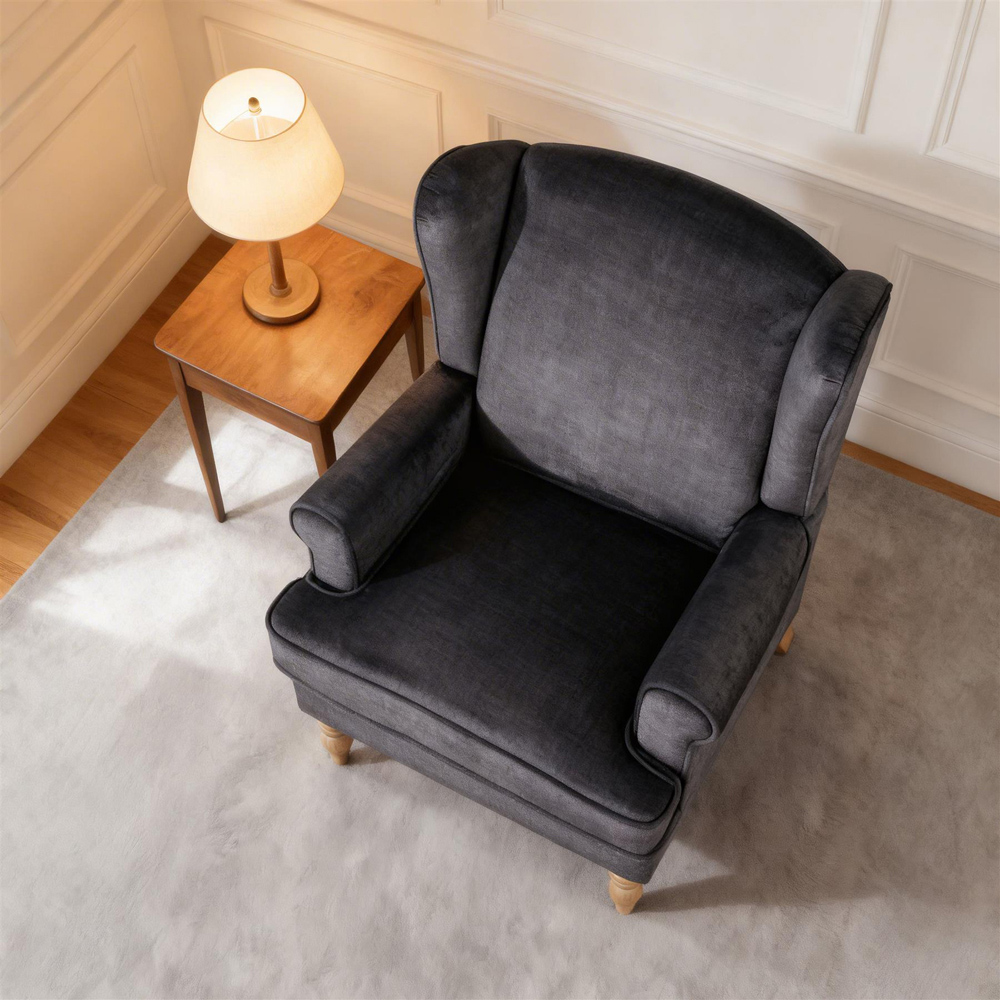 Home Source Helena Charcoal Wingback Armchair with Wooden Legs Image 6