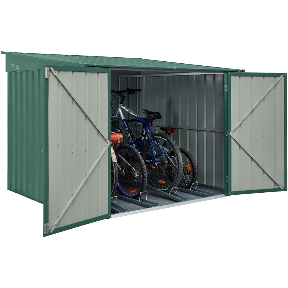 Globel 6 x 6ft 2 Door Green Metal Pent Bike Shed Image 2
