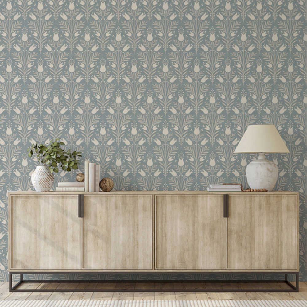 Esselle Home Heritage Tulip Chalky Blue Wallpaper Image 5
