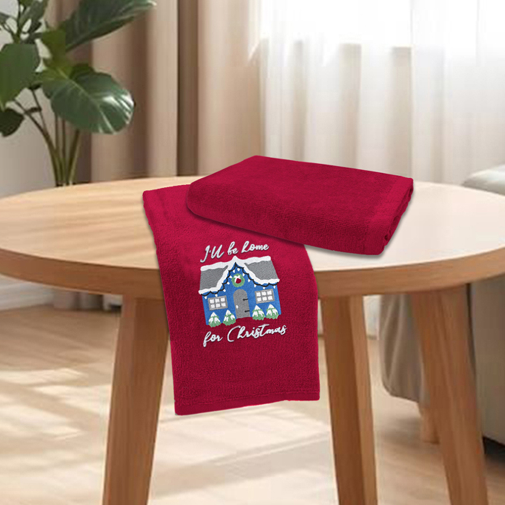 Noel Square Xmas I'll Be Home Red Hand Towel 2 Pack Image 2
