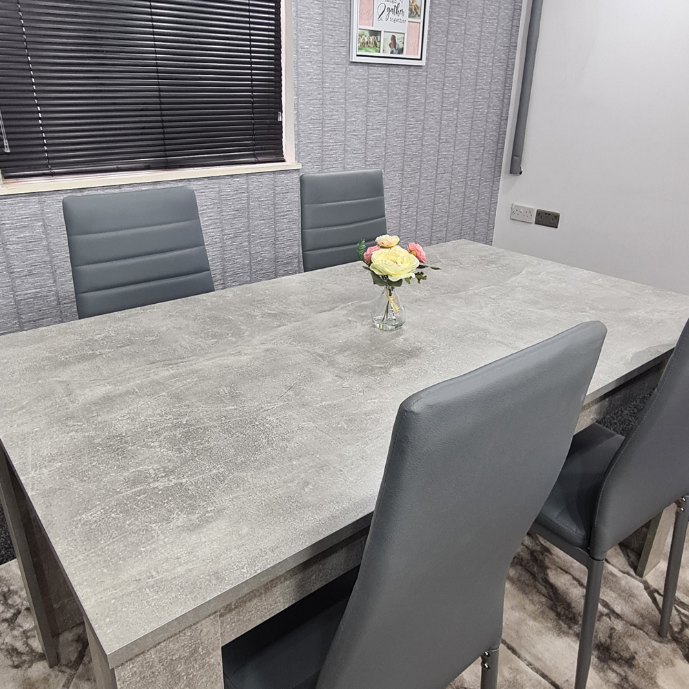 Portland Leather 4 Seater Dining Set Stone Grey and Grey Image 2