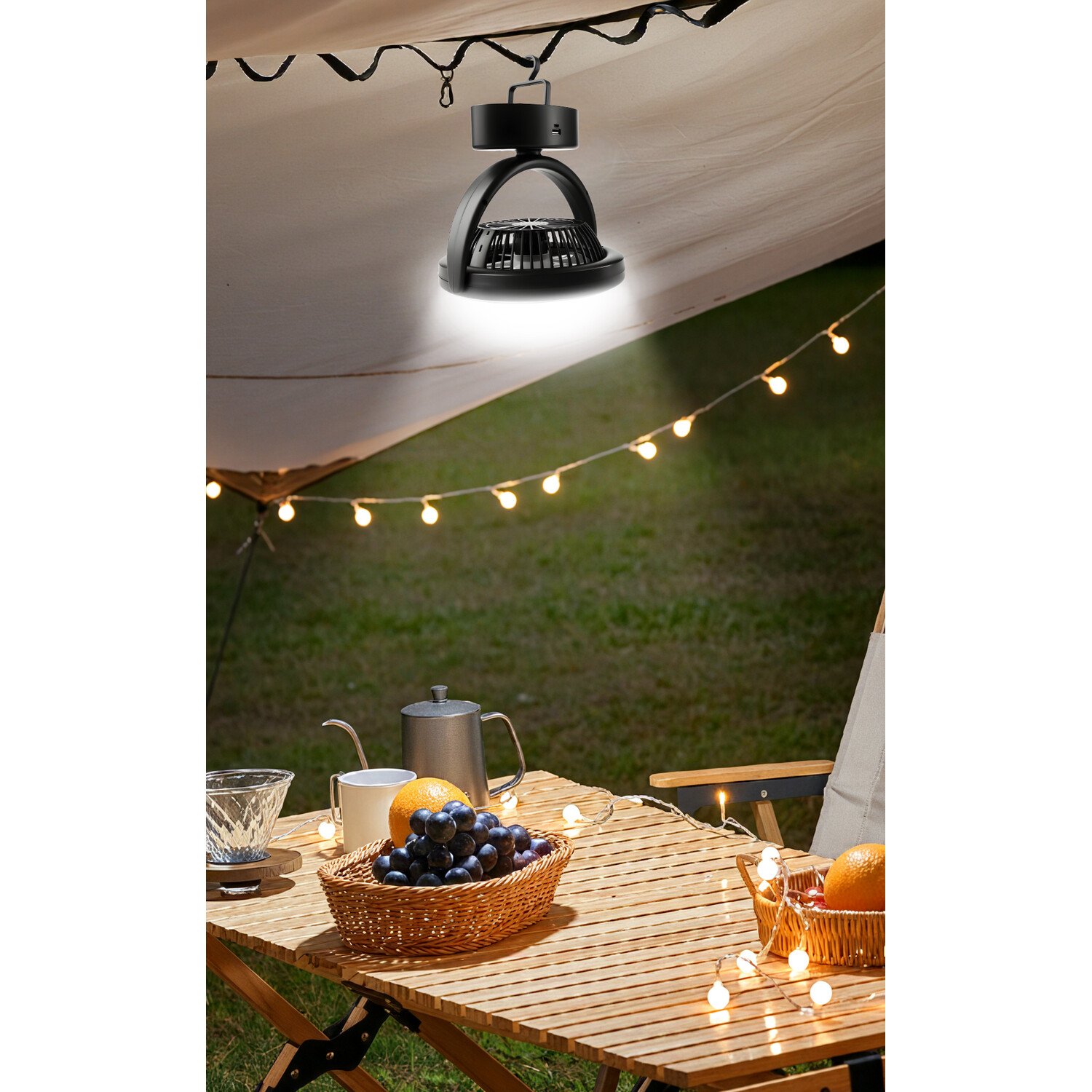 LED Camping Light and Fan Black Image 9