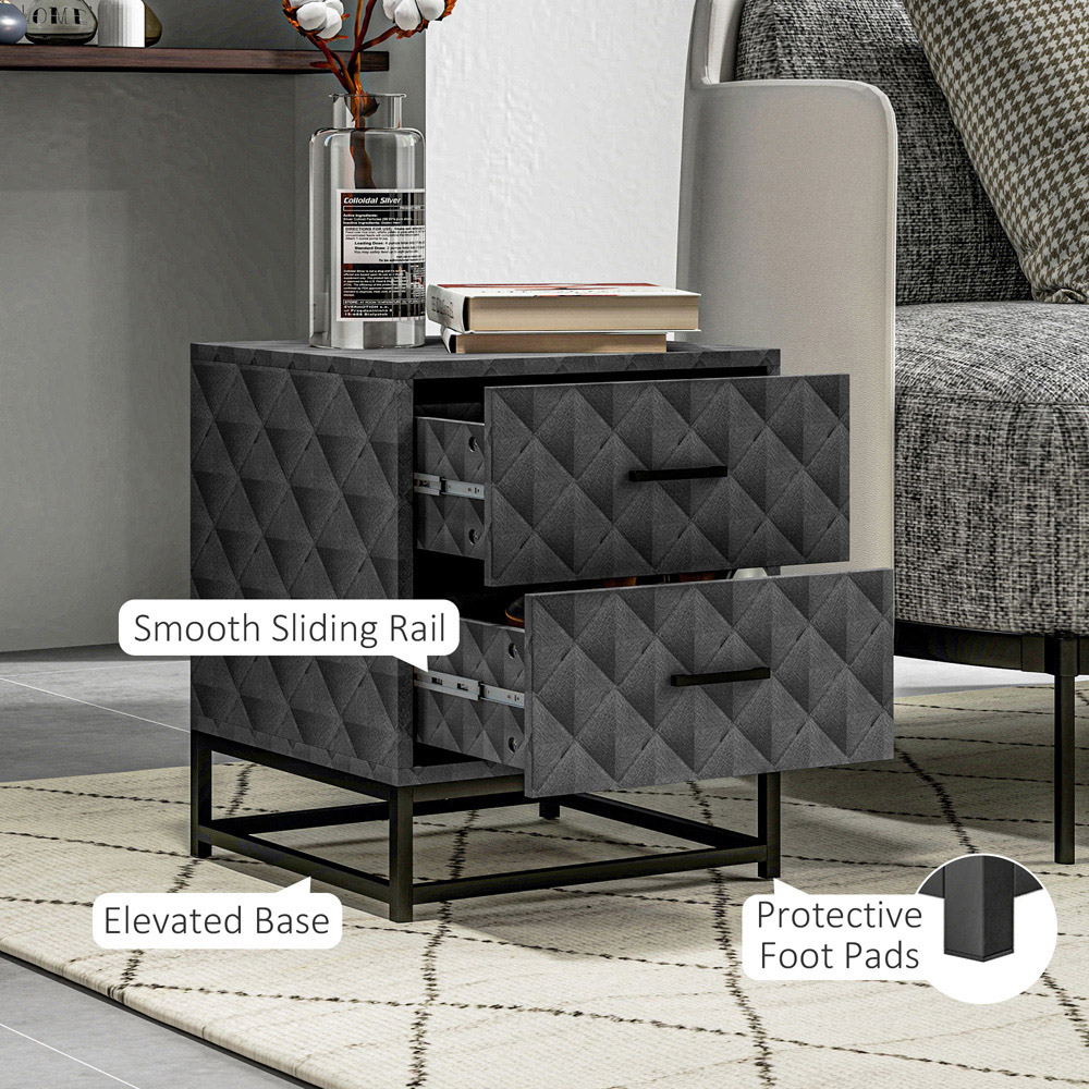 Portland 2 Drawer Grey Bedside Table Set of 3 Image 6