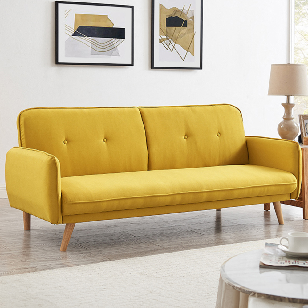 Home Detail Belmont Double Sleeper Mustard Fabric Sofa Bed Image 1