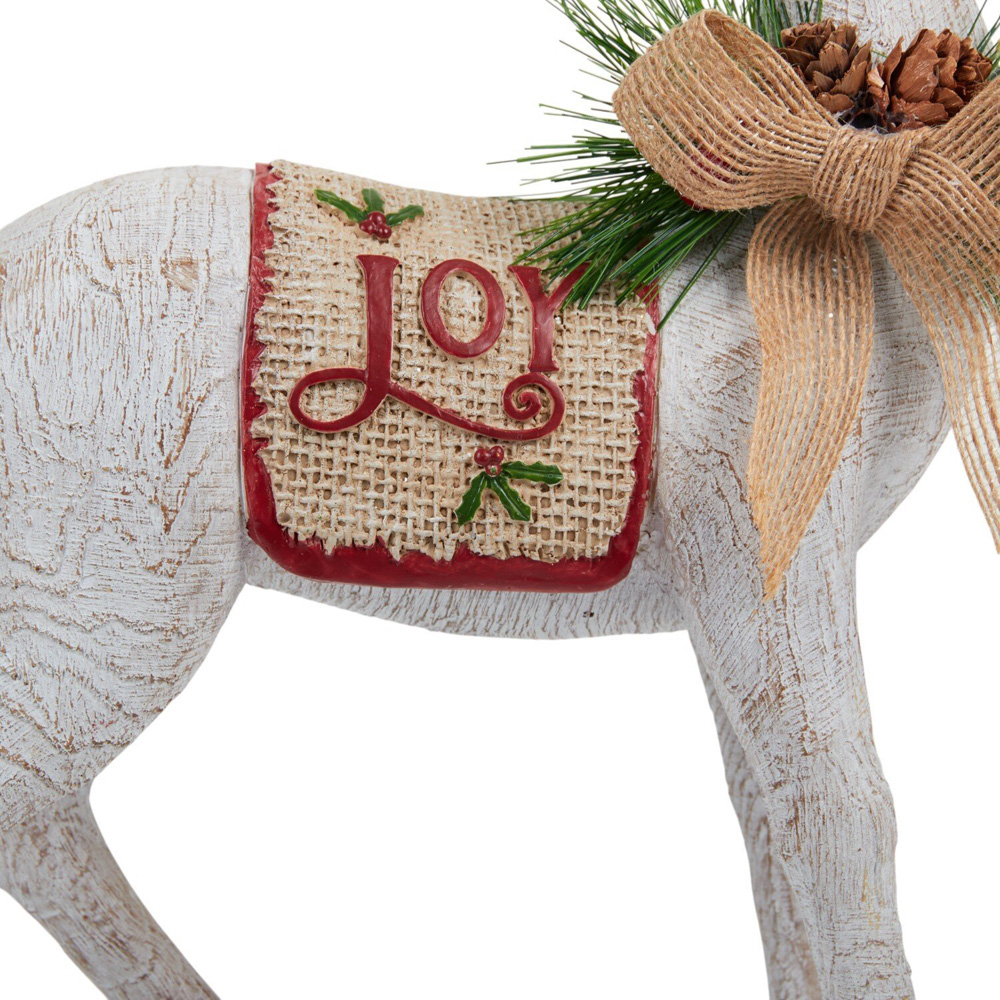 Wood Effect Joy Reindeer Standing Decoration White Image 3