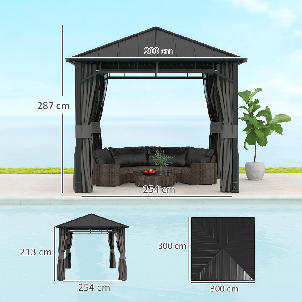 Outsunny 3 x 3m Black Galvanised Steel Hardtop Gazebo Image 9