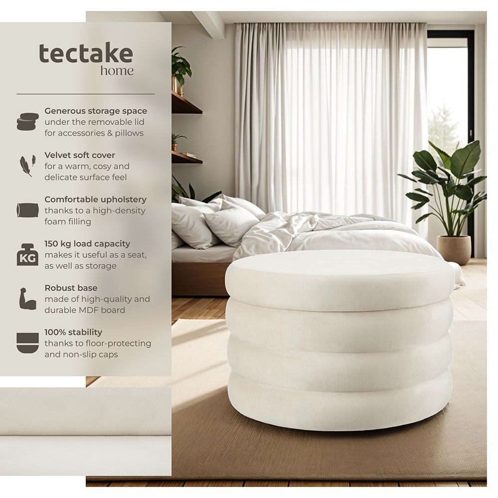 tectake Altu XL Cream Velvet Look Footstool Image 8