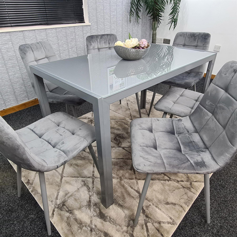 Portland 6 Seater Velvet Dining Set Grey Image 6