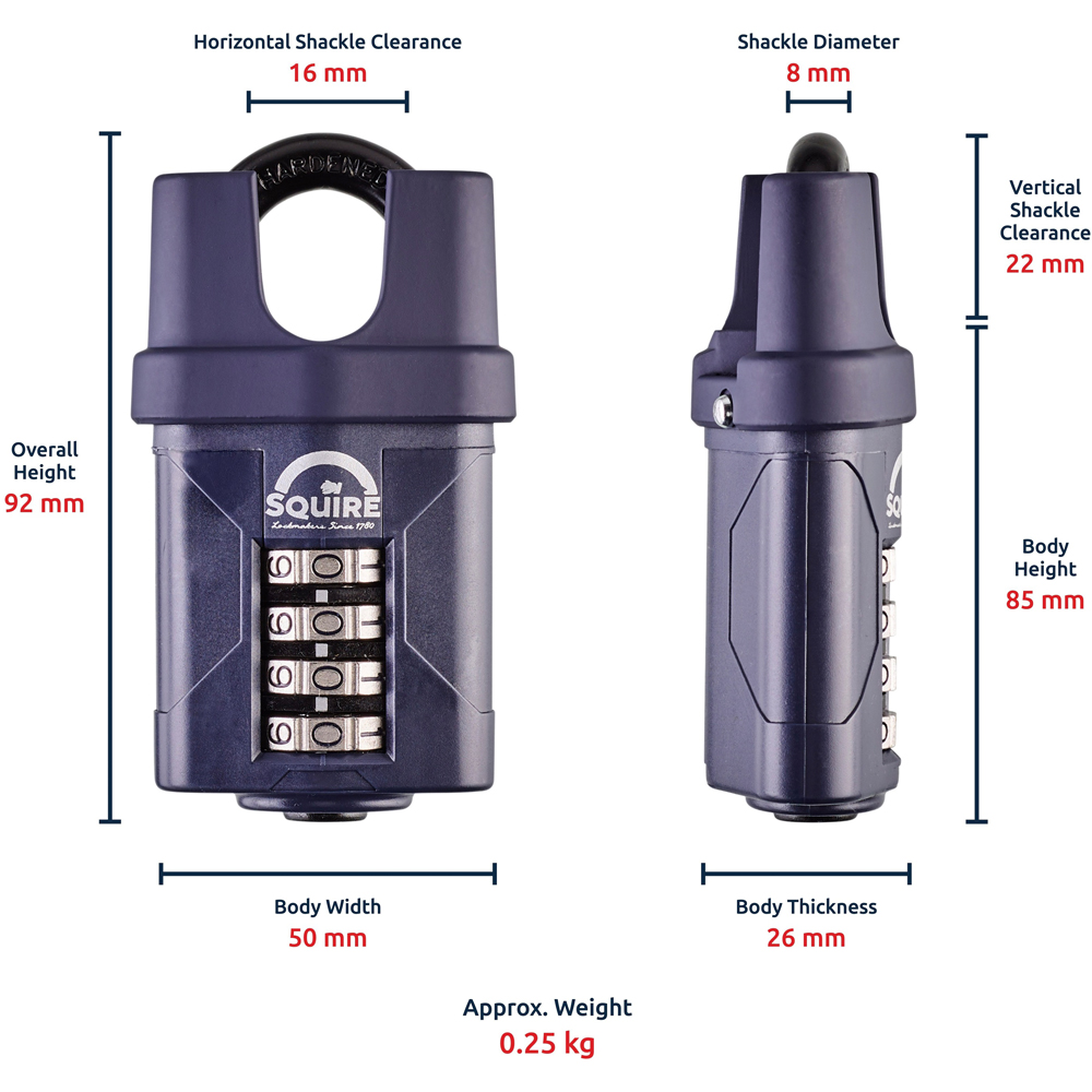 Squire 50mm 4 Wheel Combination Closed Shackle Padlock Image 7