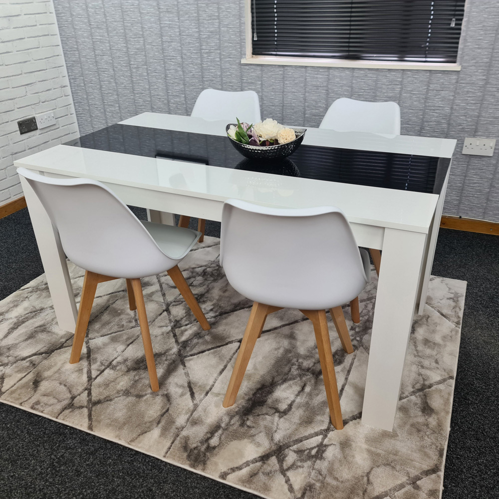 Portland Plastic Leather and Wood4 Seater Dining Set White and Black Image 4