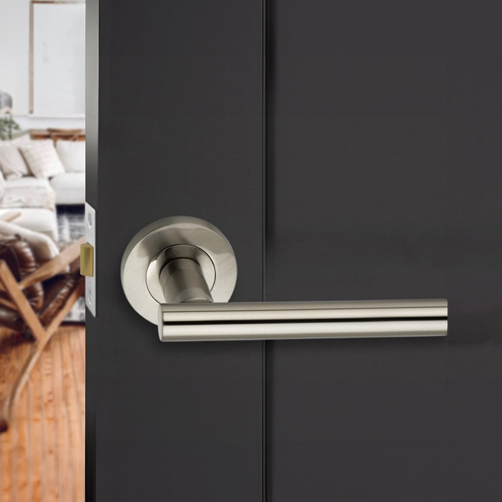 Spira Brass Jura Satin Nickel Lever Door Handle 2 Pack Image 2