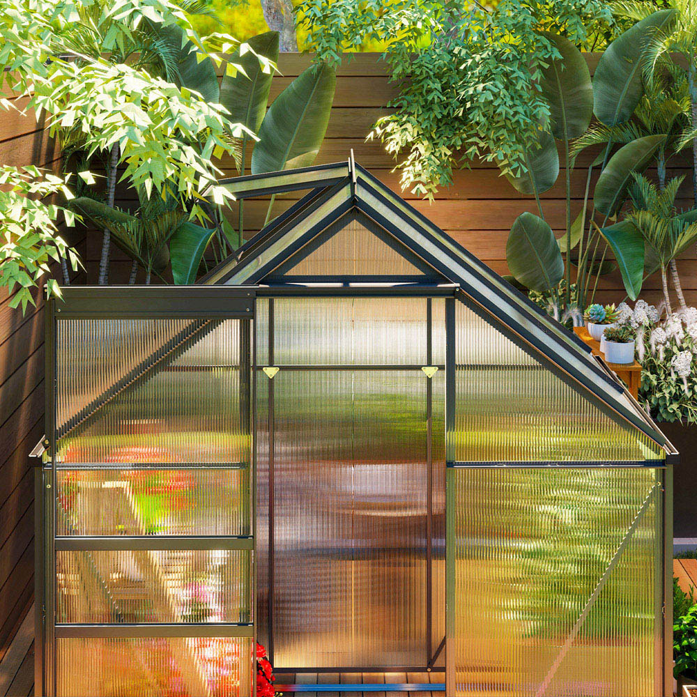Outsunny 6.31 x 4.29ft Polycarbonate Walk In Garden Greenhouse Kit with Sliding Door Image 4