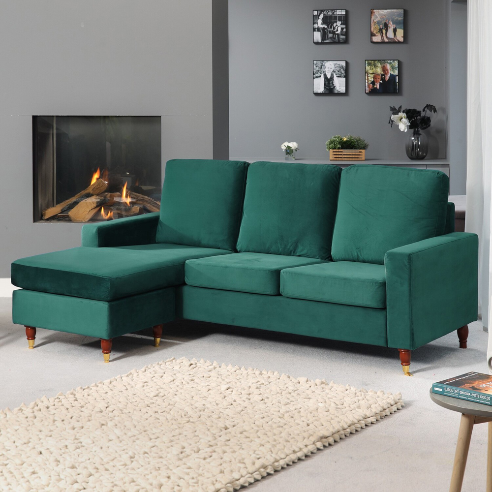 Hendrick 3 Seater Green Reversible Corner Sofa Image 4